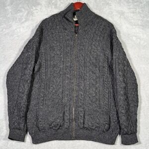 Carraig Donn Sweater Mens Medium Gray Wool Full Zip Cardigan Ireland Cable Knit